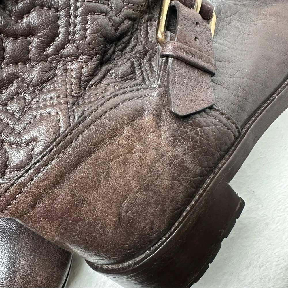 Tory Burch Chrystie Biker Boots Moto Bikercore Quilted Leather